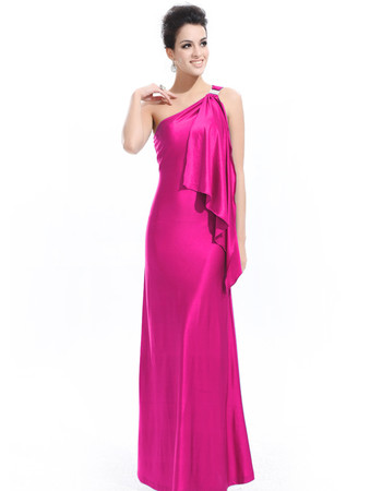 Women's One Shoulder Sheath/ Column Satin Long Prom Evening Dress for Sale