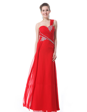 Women's Custom One Shoulder Chiffon Sheath Floor Length Prom Evening Dress for Sale