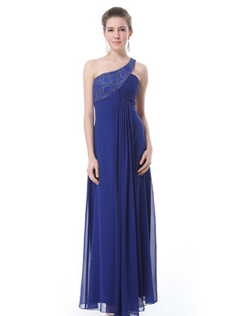 Custom One Shoulder Chiffon Floor Length Sheath Prom Evening Dress for Sale