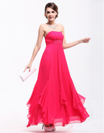 Women's A-Line Strapless Chiffon Ankle Length Prom Evening Dress for Sale