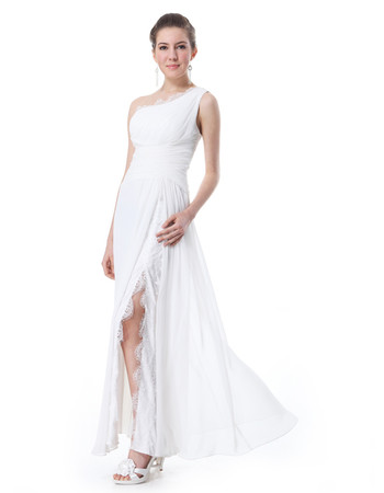 Inexpensive Elegant One Shoulder Split Chiffon Long Prom Evening Dress for Sale