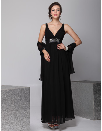 Cheap Custom Designer V-Neck Chiffon Ankle Length Sheath Evening/ Prom Dress for Women