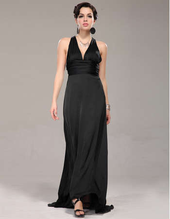 Affordable Designer V-Neck Black Chiffon Sheath Long Evening Prom Dress for Women