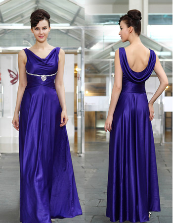 Cheap Classy Elegant A-Line Long Satin Formal Evening Prom Dress