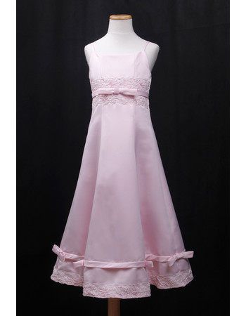 Custom A-Line Spaghetti Straps Long Satin Little Girls Party Dress