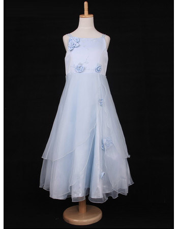 A-Line Spaghetti Straps Tea Length Organza Little Girls Party Dress