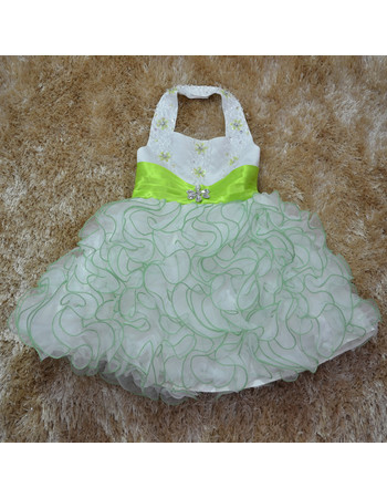 Custom Ball Gown Halter Tea Length Ruffle Little Girl Party Dress