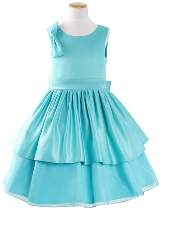 A-Line Round Tea Length Satin Easter Dress/ Little Girls Party Dress