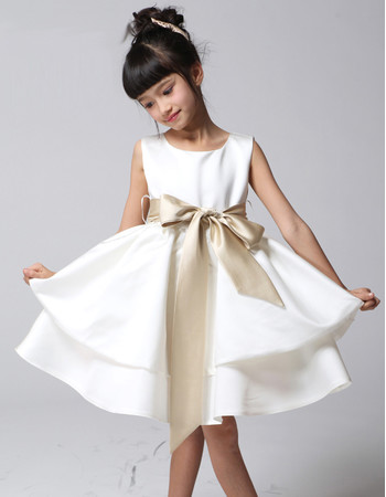 Little Girls A-Line Knee Length Satin Flower Girl Pageant/ Party Dress