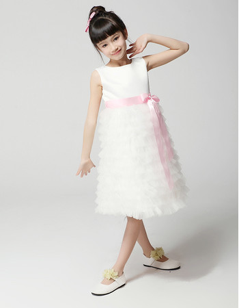 Kids Princess A-Line Knee Length Ruffle Little Girls Party Dress