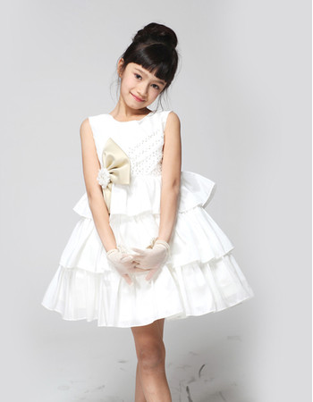 A-Line Short Taffeta Tiered First Communion/ Flower Girl Dress