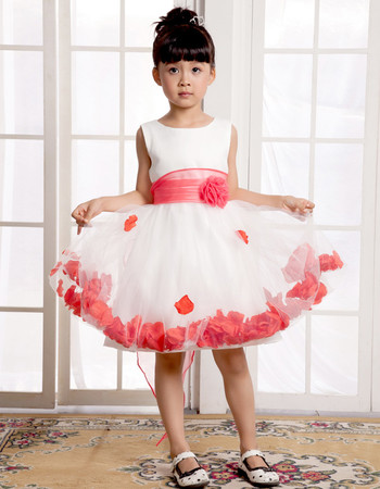 A-Line Knee Length Satin Little Girls Pageant Party Dress