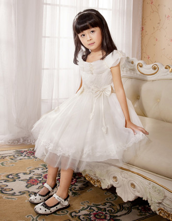 Knee Length Organza First Communion/ Flower Girl Dress for Weding