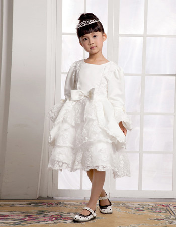 Knee Length Long Sleeves First Communion/ Flower Girl Dress for Weding