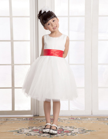 A-Line Round Knee Length Satin Flower Girl Dress for Weding