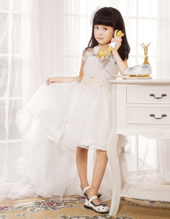 Little Girls Spaghetti Straps High Low Organza Flower Girl Dress for Weding