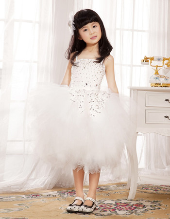 Little Girls Ball Gown Knee Length Tulle Flower Girl Dress for Wedding