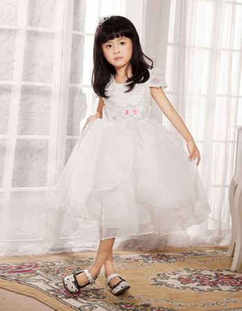 A-Line Cap Sleeves Short Organza Flower Girl Party Dress for Wedding