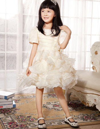 Cute Short Sleeves Knee Length Ruffle Flower Girl Party Dress for Wedding