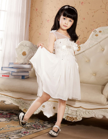 Pretty One Shoulder Knee Length Chiffon Flower Girl Party Dress for Wedding