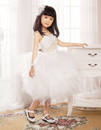 Ball Gown Knee Length Tulle Flower Girl Party Dress for Wedding