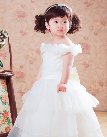 Adorable Ball Gown Tea Length Satin Flower Girl Party Dress for Wedding