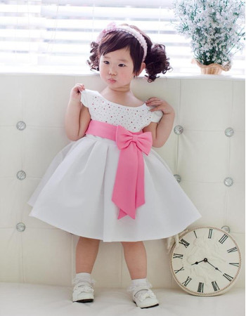 A-Line Cap Sleeves Knee Length Flower Girl Party Dress for Wedding