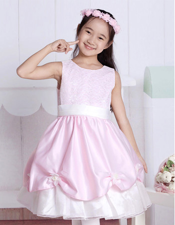 Cute A-Line Round Knee Length Satin Little Girls Party/ Pageant Dress