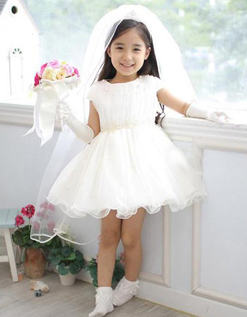 Pretty A-Line Cap Sleeves Short Satin Organza Flower Girl Dress for Wedding