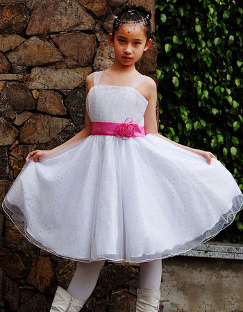 Pretty A-Line Straps Knee Length Satin Organza Flower Girl Dress for Wedding