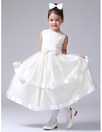 Little Girls Pretty Tea Length Satin First Communion/ Flower Girl Dress