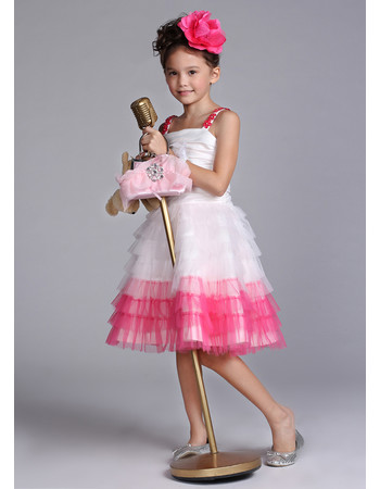 Pretty Knee Length Tiered ittle Girls Party/ Pageant Dress