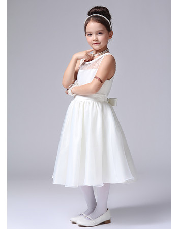 Cute A-Line Tea Length Satin First Communion/ Flower Girl Dress