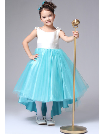 Little Girls Kids Pretty A-Line Round/ Scoop High-Low Satin Flower Girl Dress