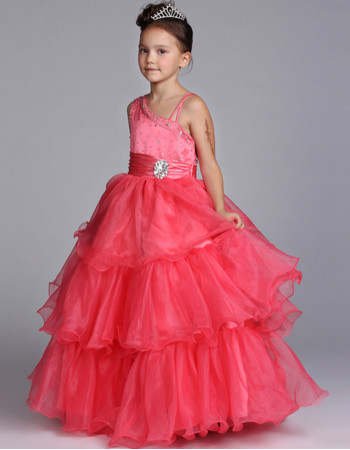 Stunning Ball Gown Asymmetric Floor Length Satin Flower Girl Dress