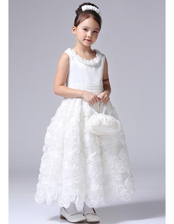 Little Girls Pretty Ankle Length Floral First Communion/ Flower Girl Dress