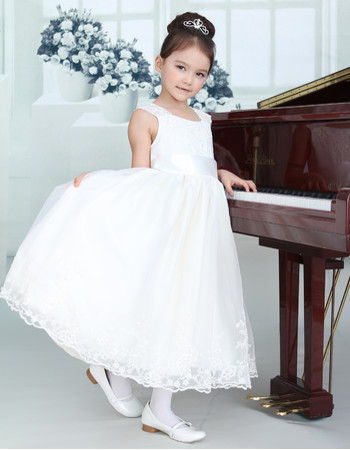Little Girls Lovely Tea Length Organza First Communion/ Flower Girl Dress