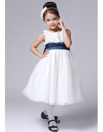 Little Girls Cute A-Line Round Knee Length Satin Flower Girl Dress