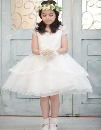 Little Girls Pretty A-Line Knee Length Satin Organza Flower Girl Dress