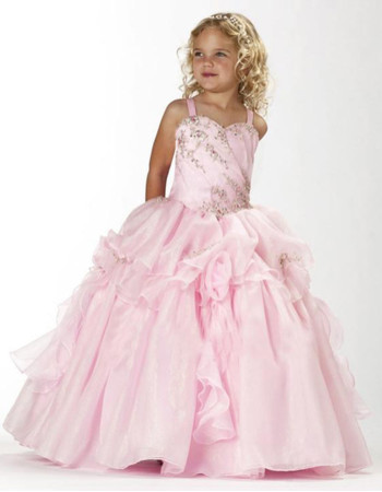 Beautiful Ball Gown Straps Floor Length Satin Flower Girl Dress