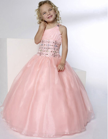 Beautiful Ball Gown One Shoulder Floor Length Flower Girl Dress