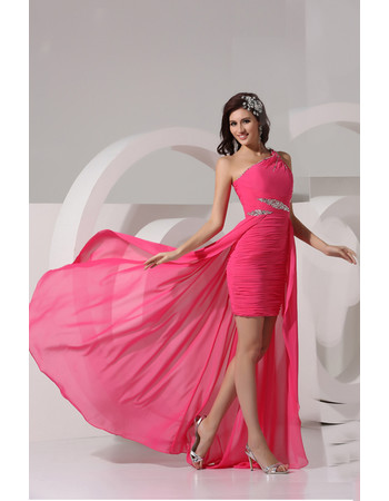 Elegant Sheath One Shoulder Short/ Mini Chiffon Prom Evening Dress for Women