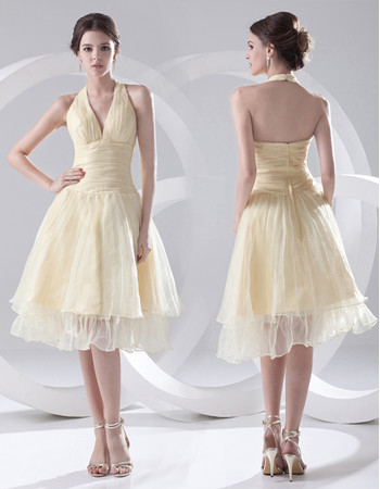 Discount A-Line Halter Knee Length Satin Homecoming/ Party Dress