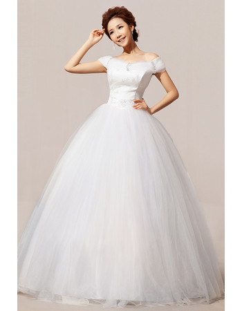 Affordable Modern Off-the-shoulder Ball Gown Floor Length Wedding Dress