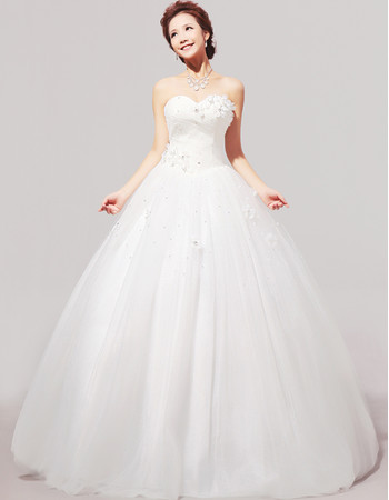 Custom Modern Ball Gown Applique Sweetheart Floor Length Satin Wedding Dress