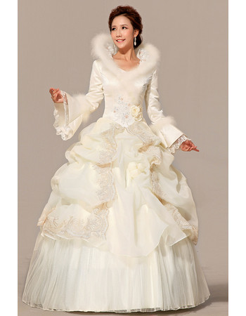 Gorgeous Long Sleeves Satin Ball Gown Long Wedding Dress for Winter