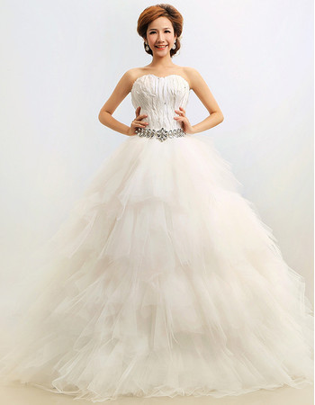 Custom Gorgeous Feather Ruffle Ball Gown Sweetheart Floor Length Wedding Dress