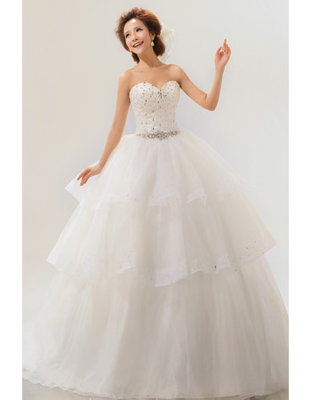 Inexpensive Gorgeous Tiered Ball Gown Sweetheart Long Organza Wedding Dress