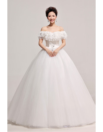 Chic Modern Off-the-shoulder Ball Gown Floor Length Satin Wedding Dress