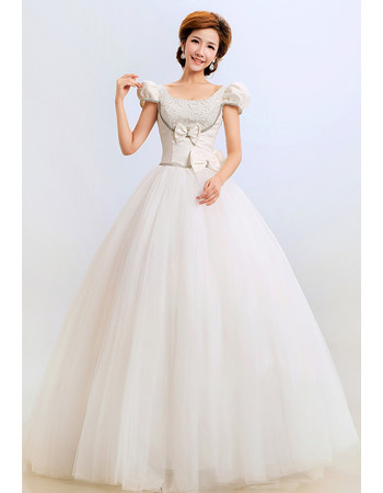 Modern Cap Sleeves Ball Gown Floor Length Satin Wedding Dress for Winter